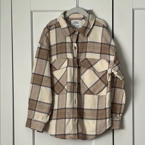 Zara Brown and Cream Button Down Shirt Relaxed Fit